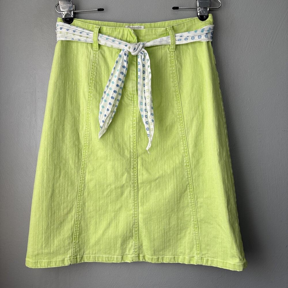 Christopher & Banks Skirt Size 6 Dopamine Lime Green A-line Midi Stretch Denim